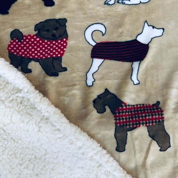 Tan Sweater Dogs Holiday Plush Sherpa Pet Throw Blanket - Picture 2 of 3